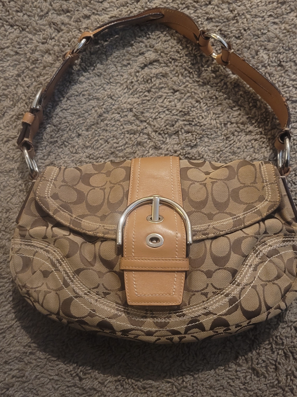Coach Signature Canvas Saddle Bag in Brown and Tan